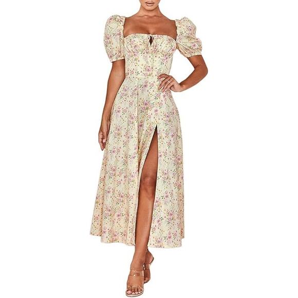 NEW Floral Print Puff Sleeve Dress - Picture 2 of 3